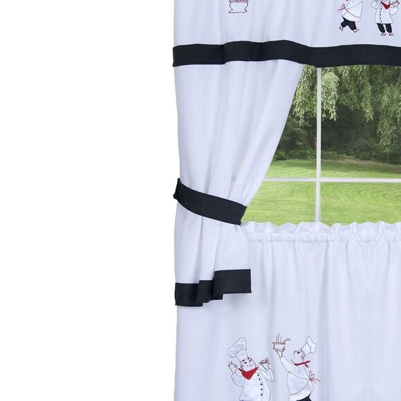 Gourmet Window Kitchen Curtains 3-Piece Embellished Cottage Set - 56" (W) x 36" - Picture 5 of 5